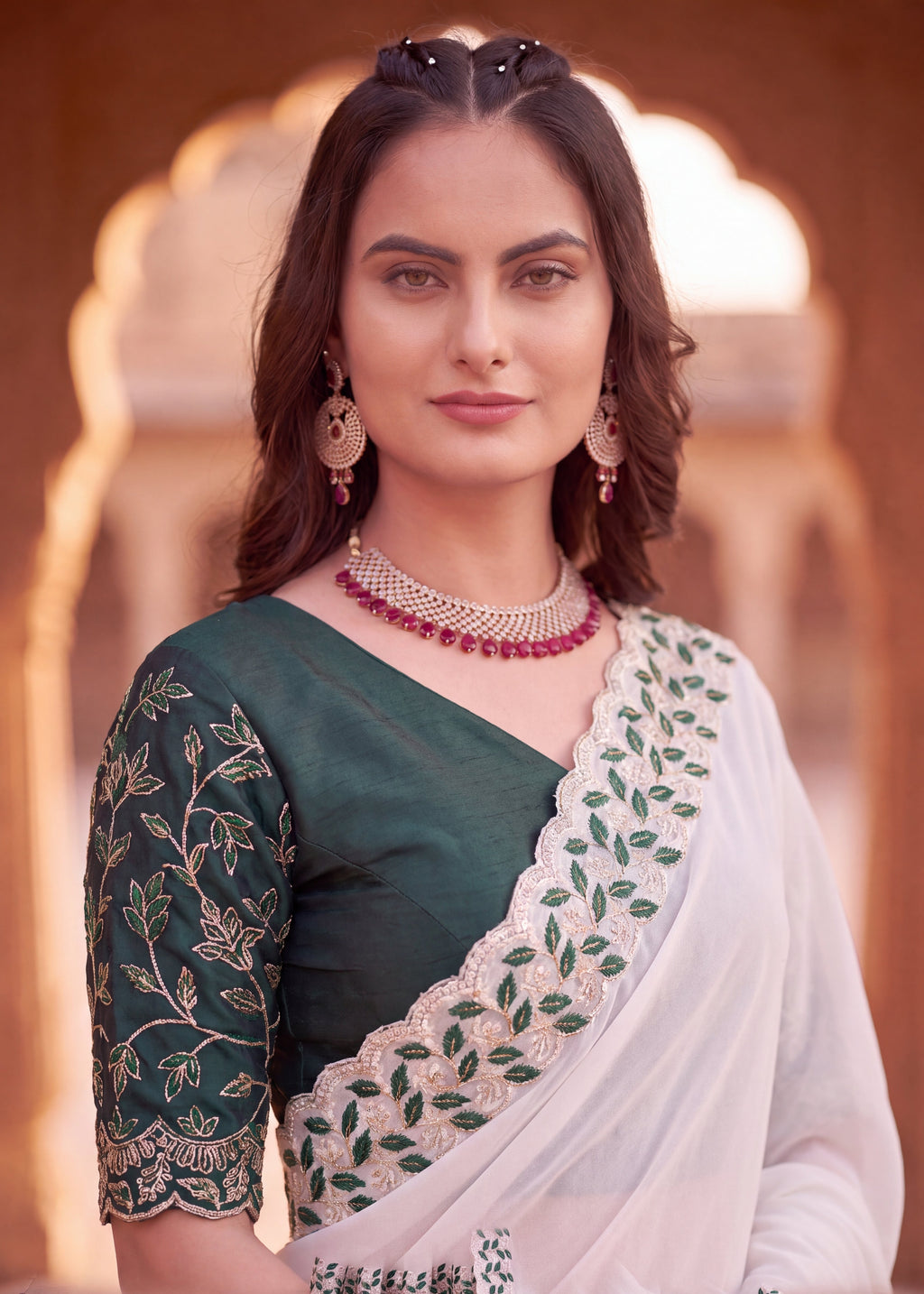 Festive Embroidered Shimmer Georgette Designer Saree