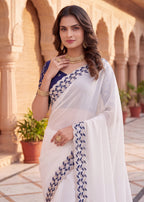 Festive Embroidered Shimmer Georgette Designer Saree