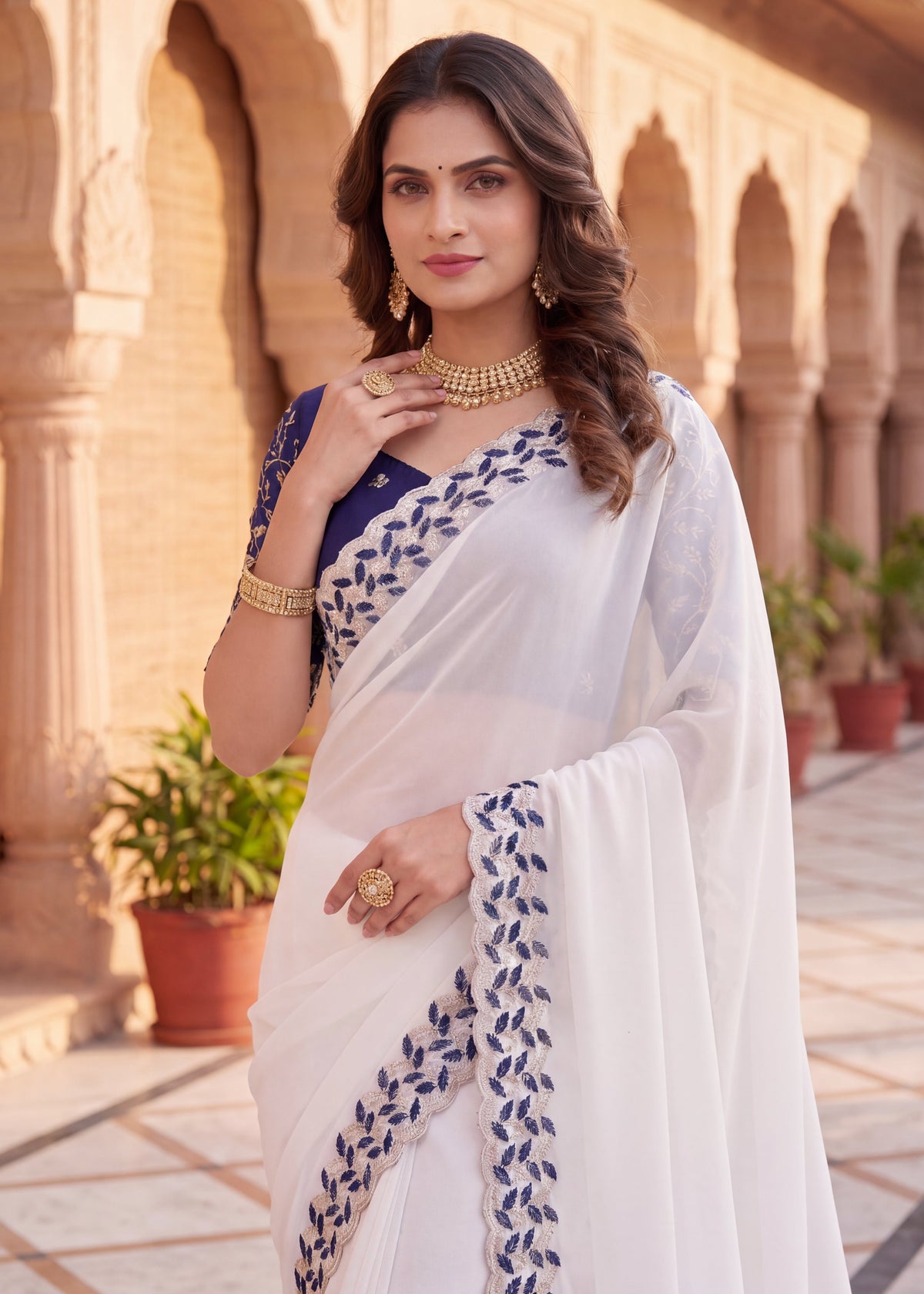 Festive Embroidered Shimmer Georgette Designer Saree