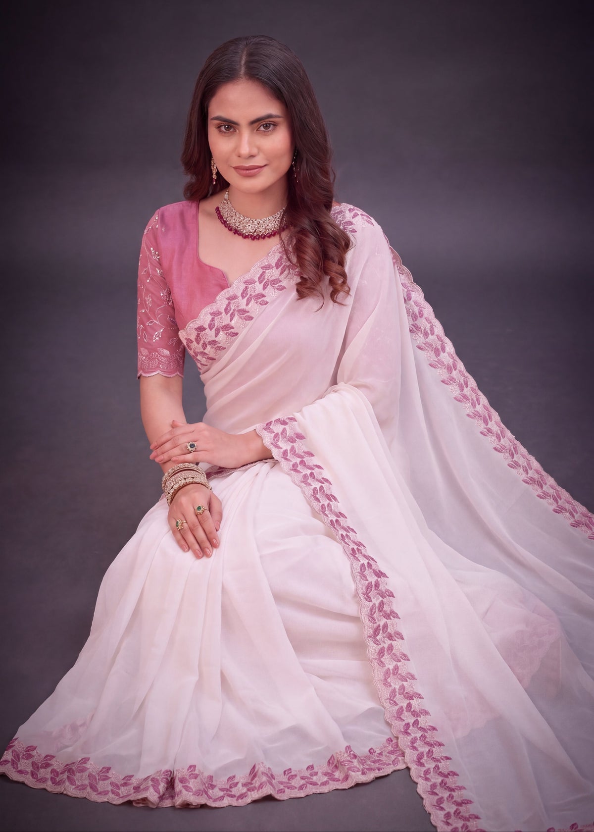 Festive Embroidered Shimmer Georgette Designer Saree