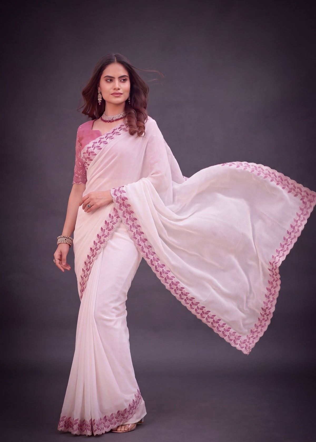 Festive Embroidered Shimmer Georgette Designer Saree