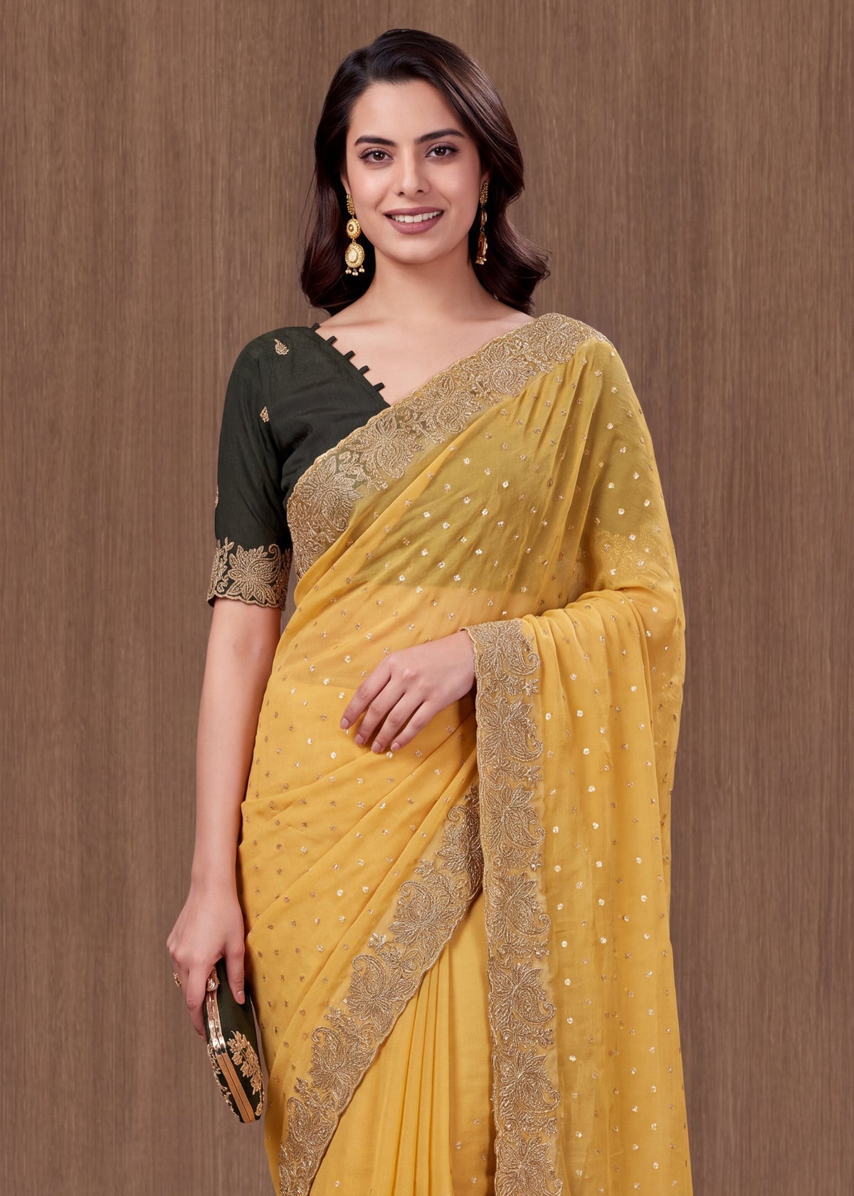 Beautiful NC Moss Butti Embroidered Saree