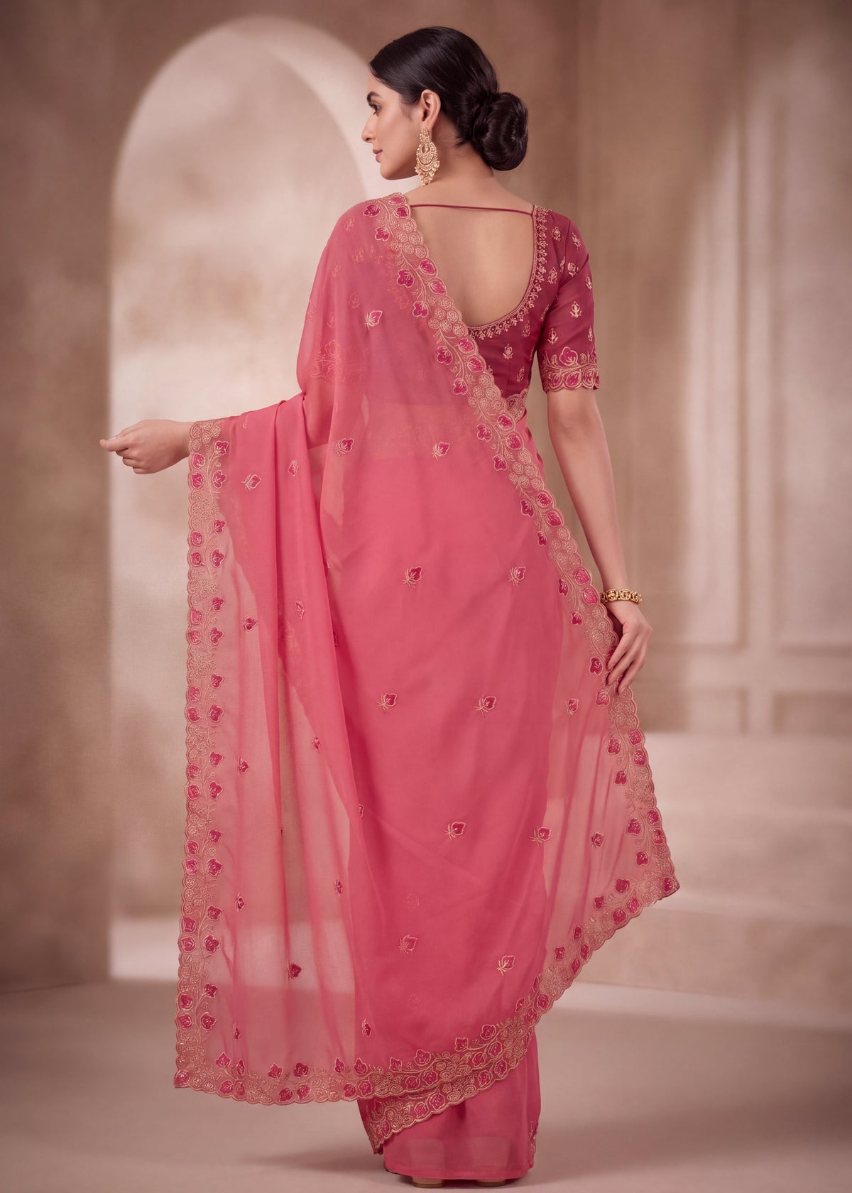 Embroidered Georgette Saree with Elegant Designer Border