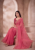 Embroidered Georgette Saree with Elegant Designer Border