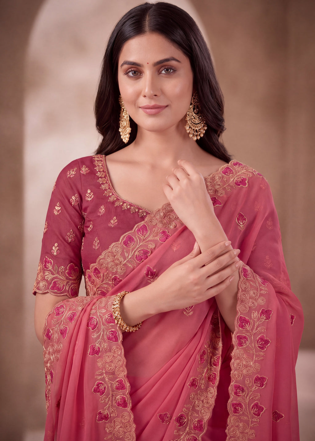 Embroidered Georgette Saree with Elegant Designer Border
