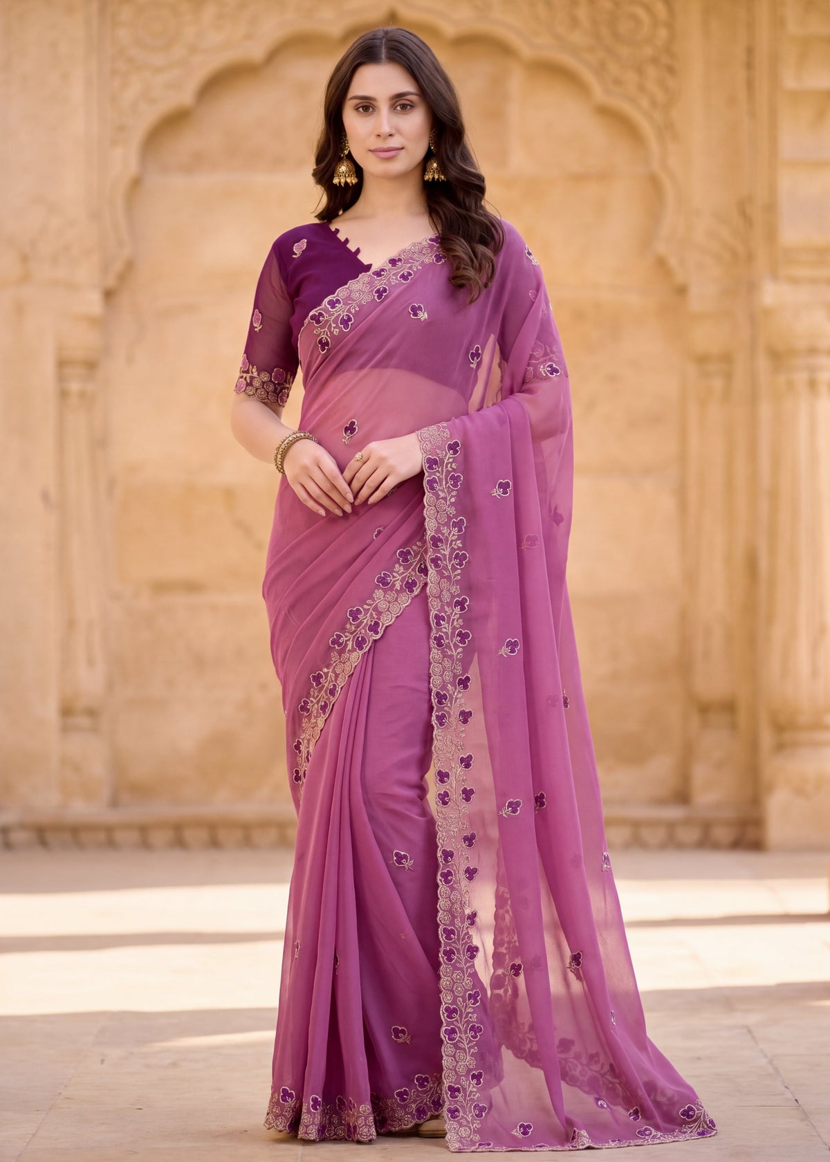 Embroidered Georgette Saree with Elegant Designer Border