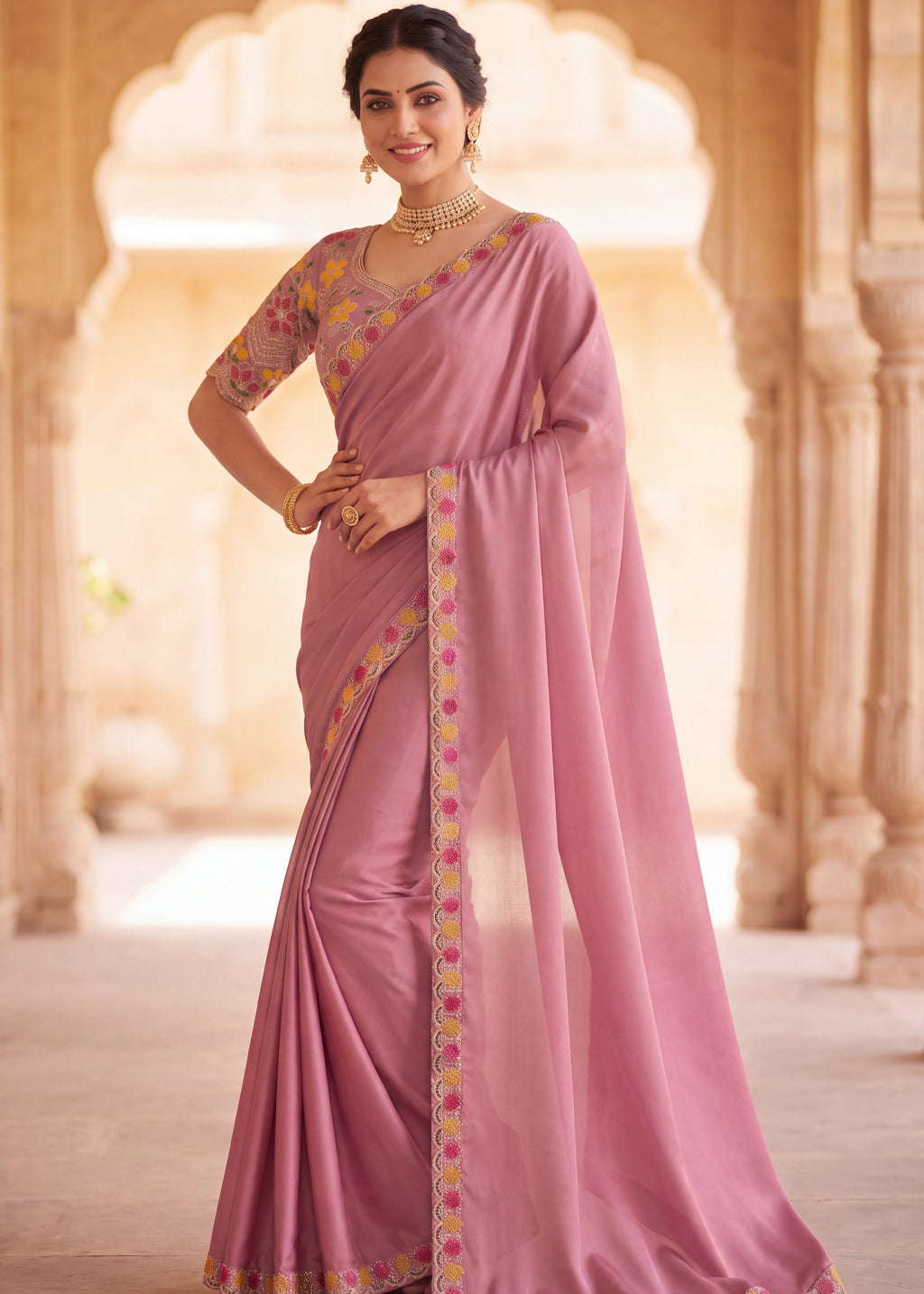 Floral Embroidered Saree with Designer Blouse