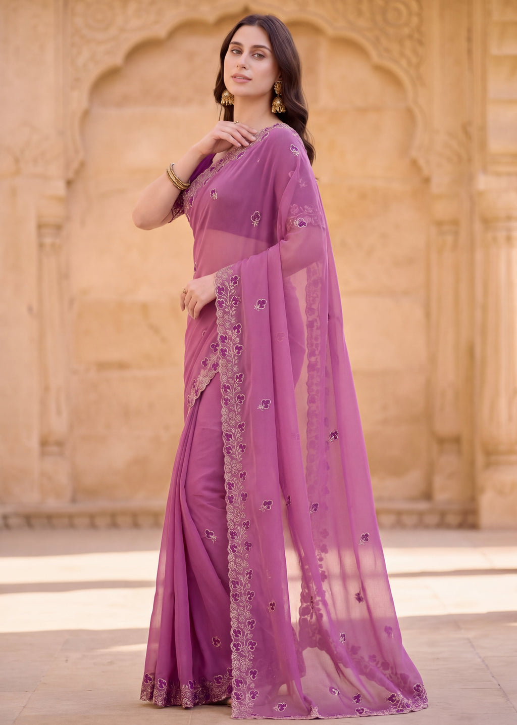 Embroidered Georgette Saree with Elegant Designer Border