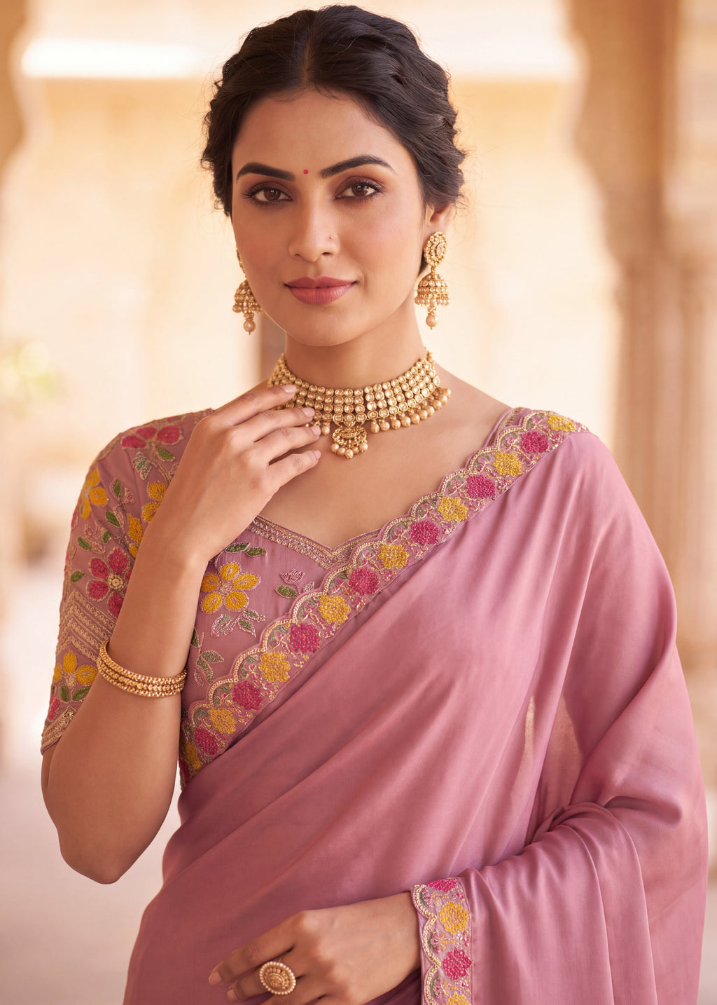 Floral Embroidered Saree with Designer Blouse