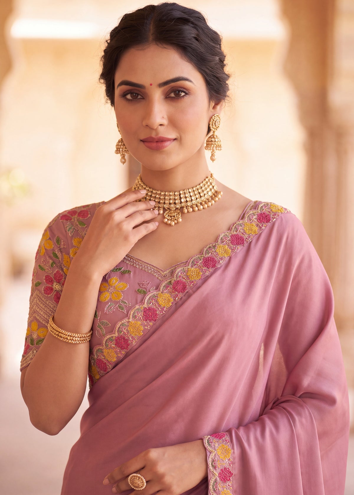 Floral Embroidered Saree with Designer Blouse