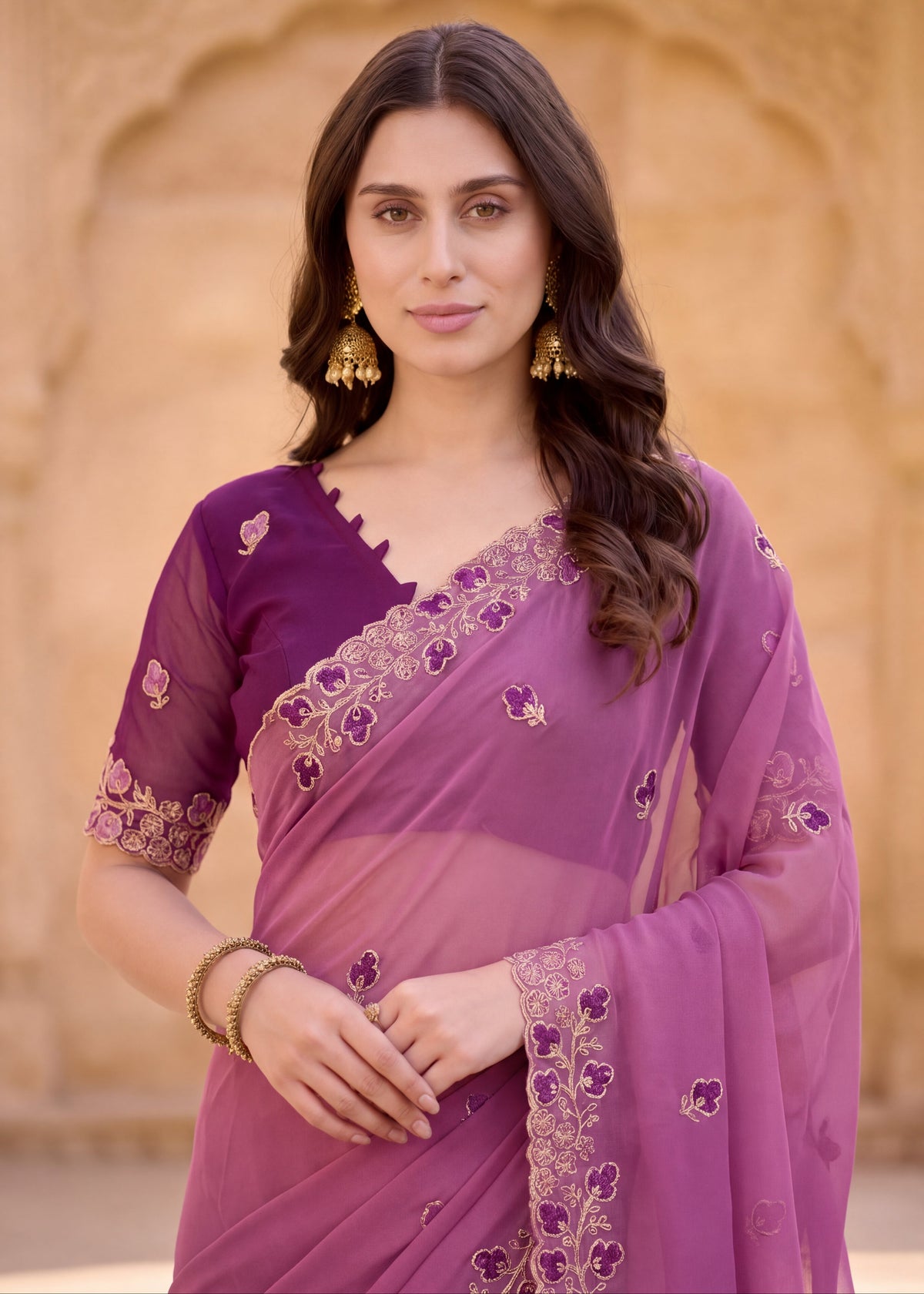 Embroidered Georgette Saree with Elegant Designer Border