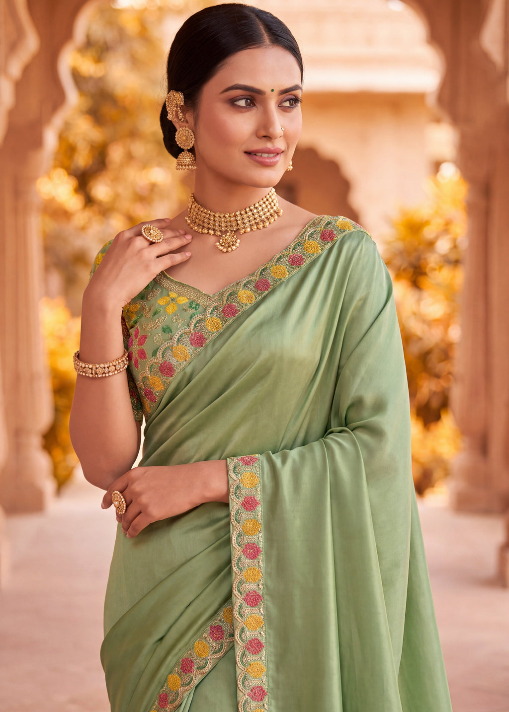 Floral Embroidered Saree with Scalloped Border