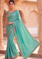 Floral Embroidered Saree with Scalloped Border