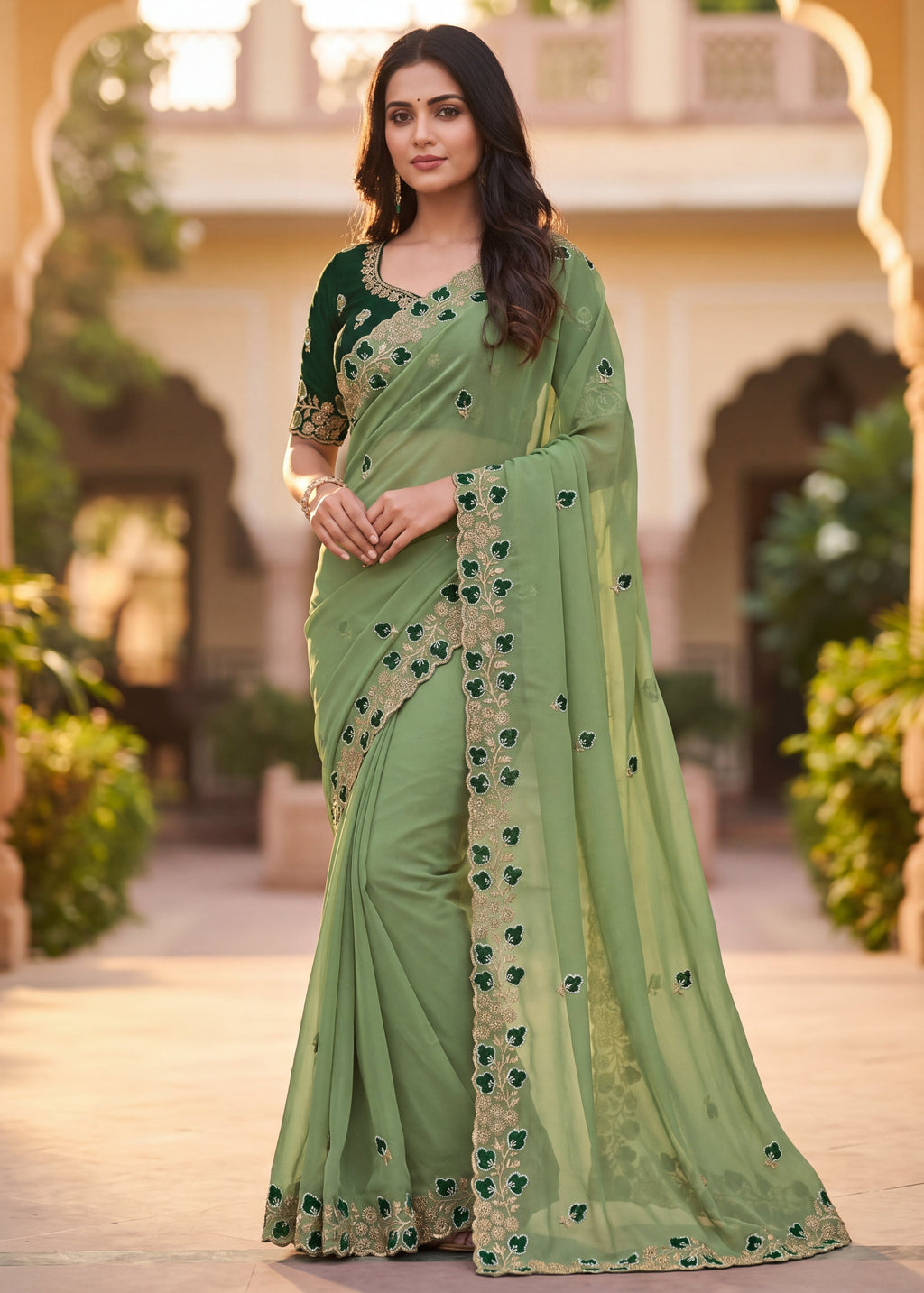 Embroidered Georgette Saree with Elegant Designer Border