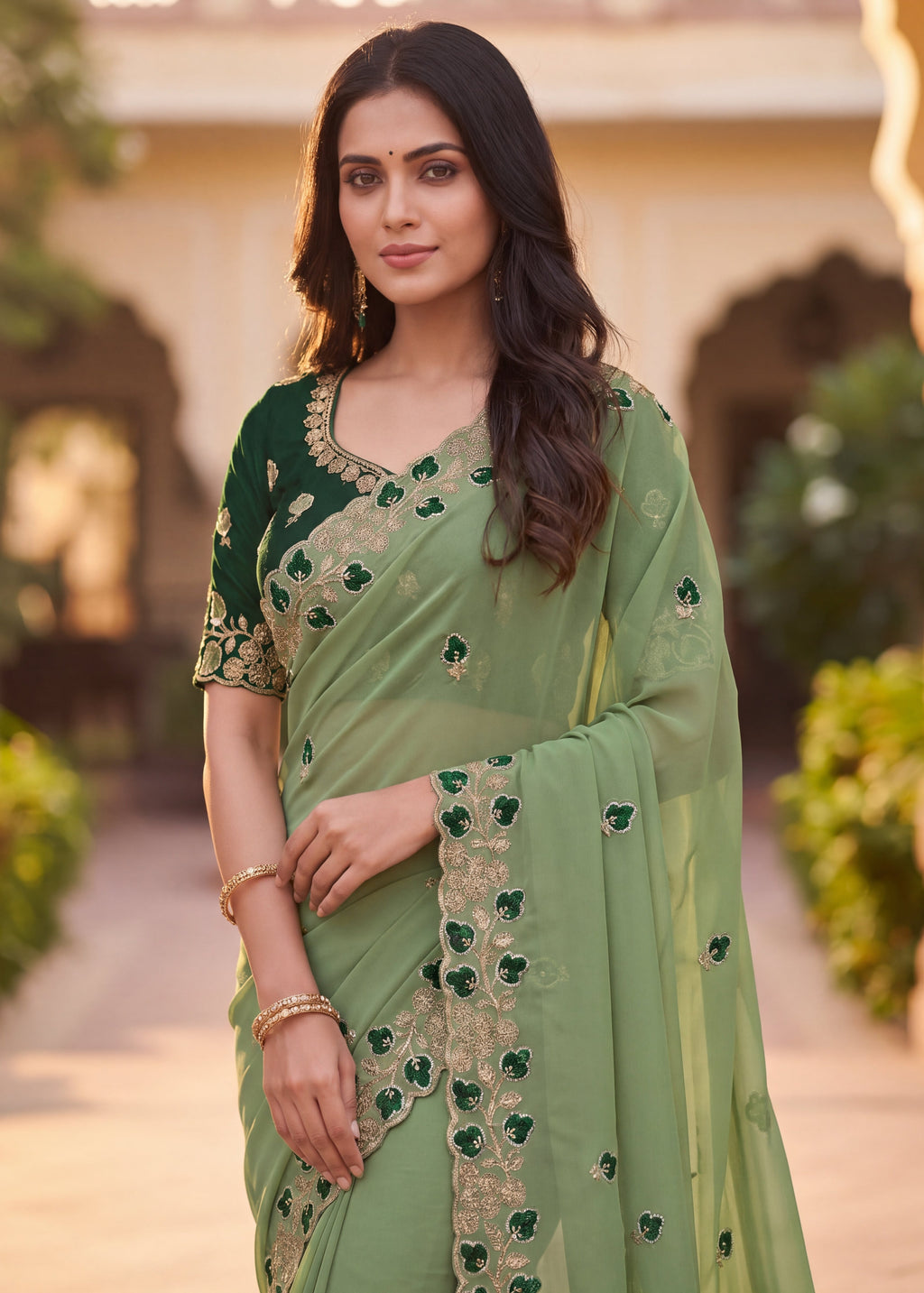 Embroidered Georgette Saree with Elegant Designer Border