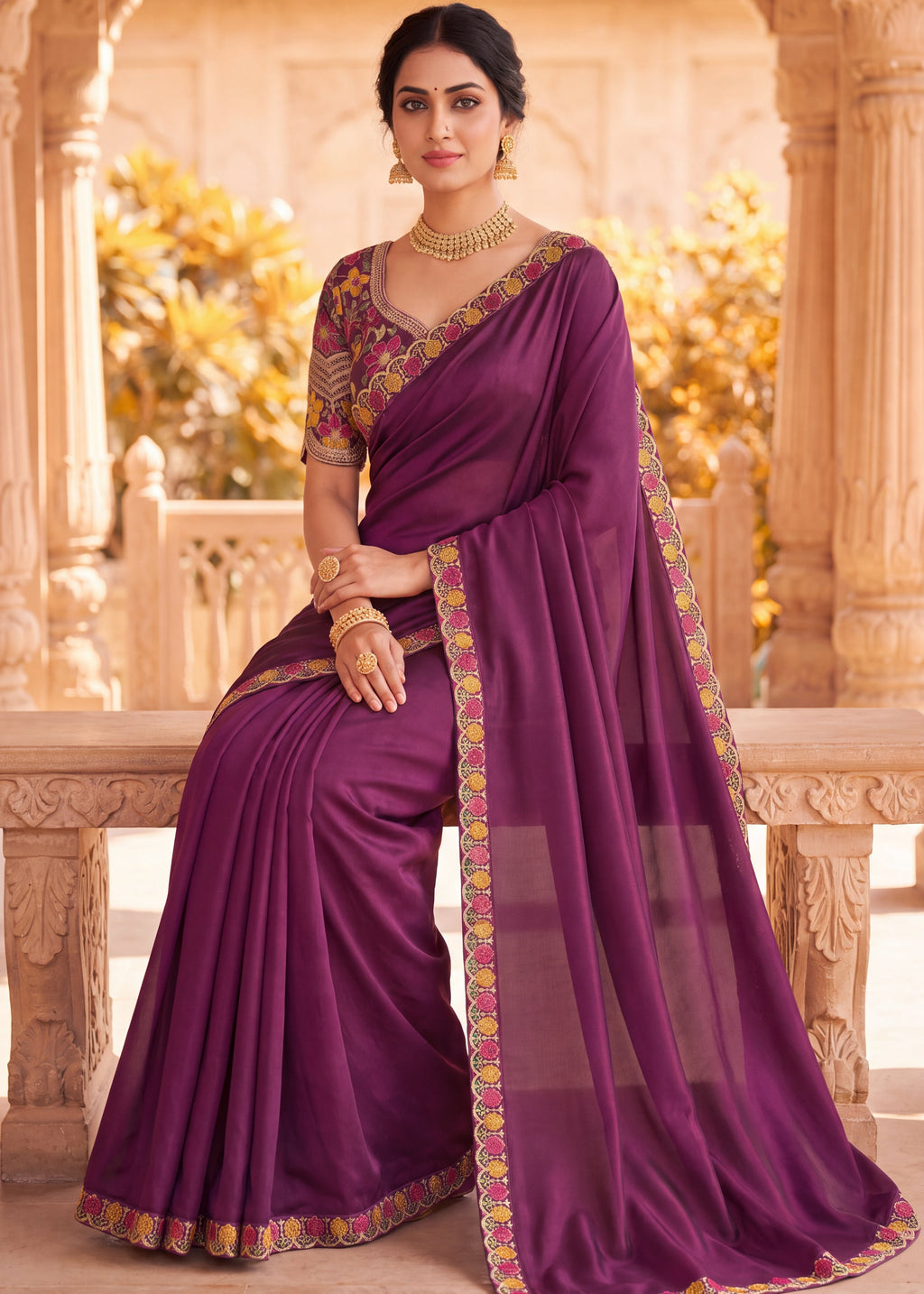 Floral Embroidered Saree with Designer Blouse