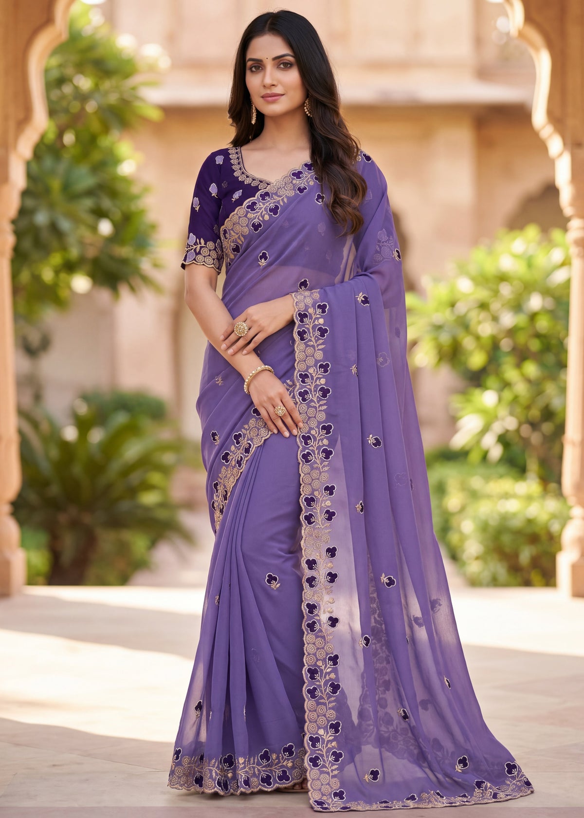 Embroidered Georgette Saree with Elegant Designer Border