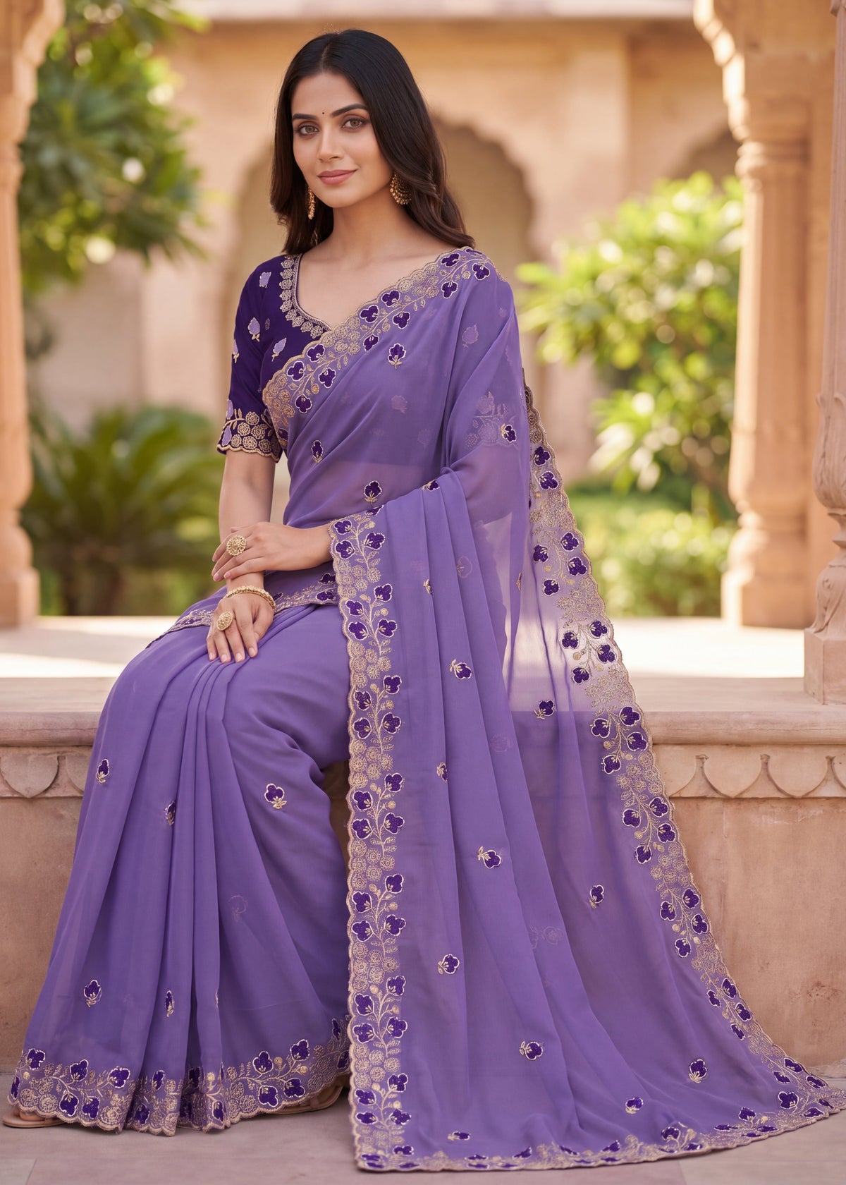 Embroidered Georgette Saree with Elegant Designer Border
