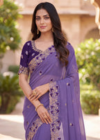 Embroidered Georgette Saree with Elegant Designer Border