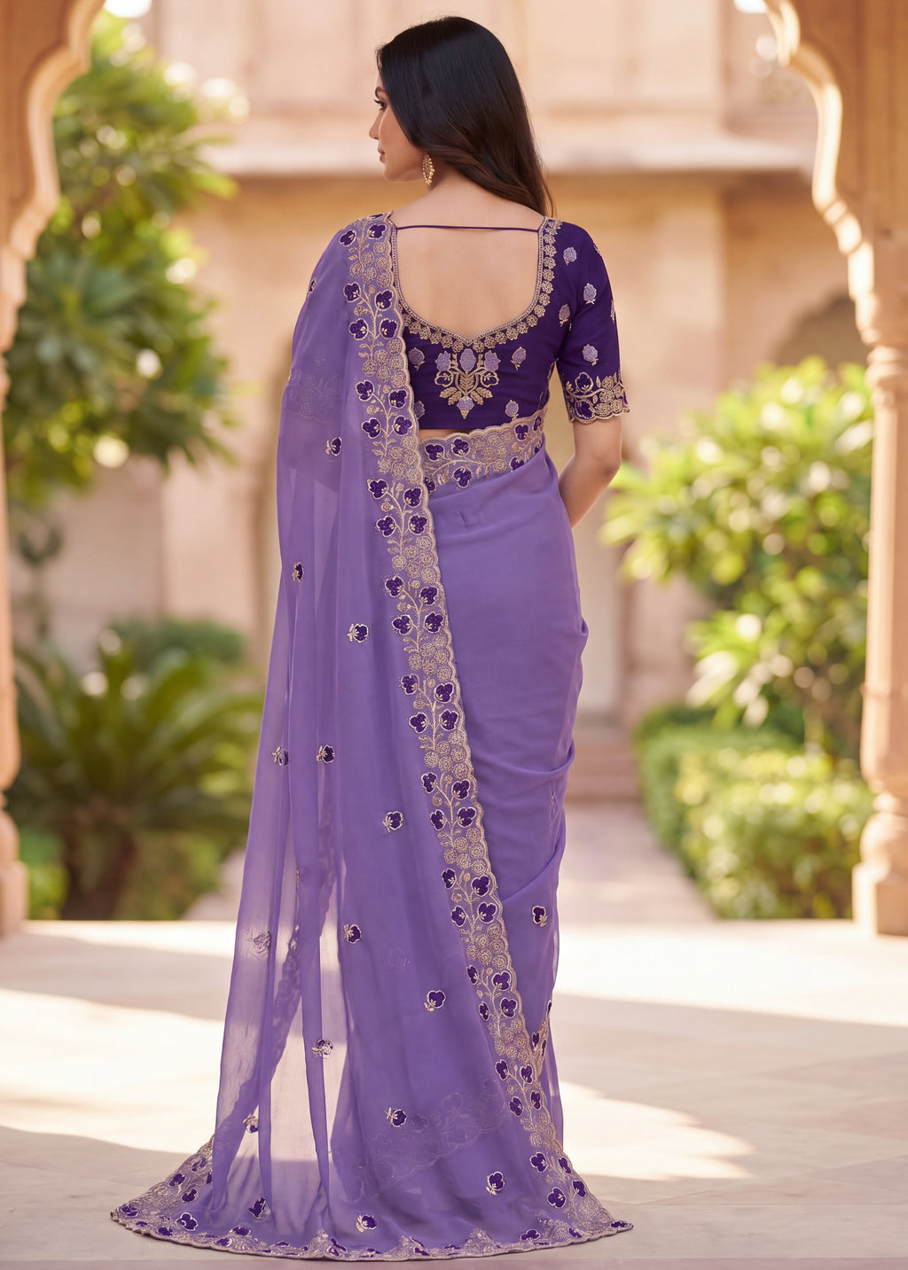 Embroidered Georgette Saree with Elegant Designer Border
