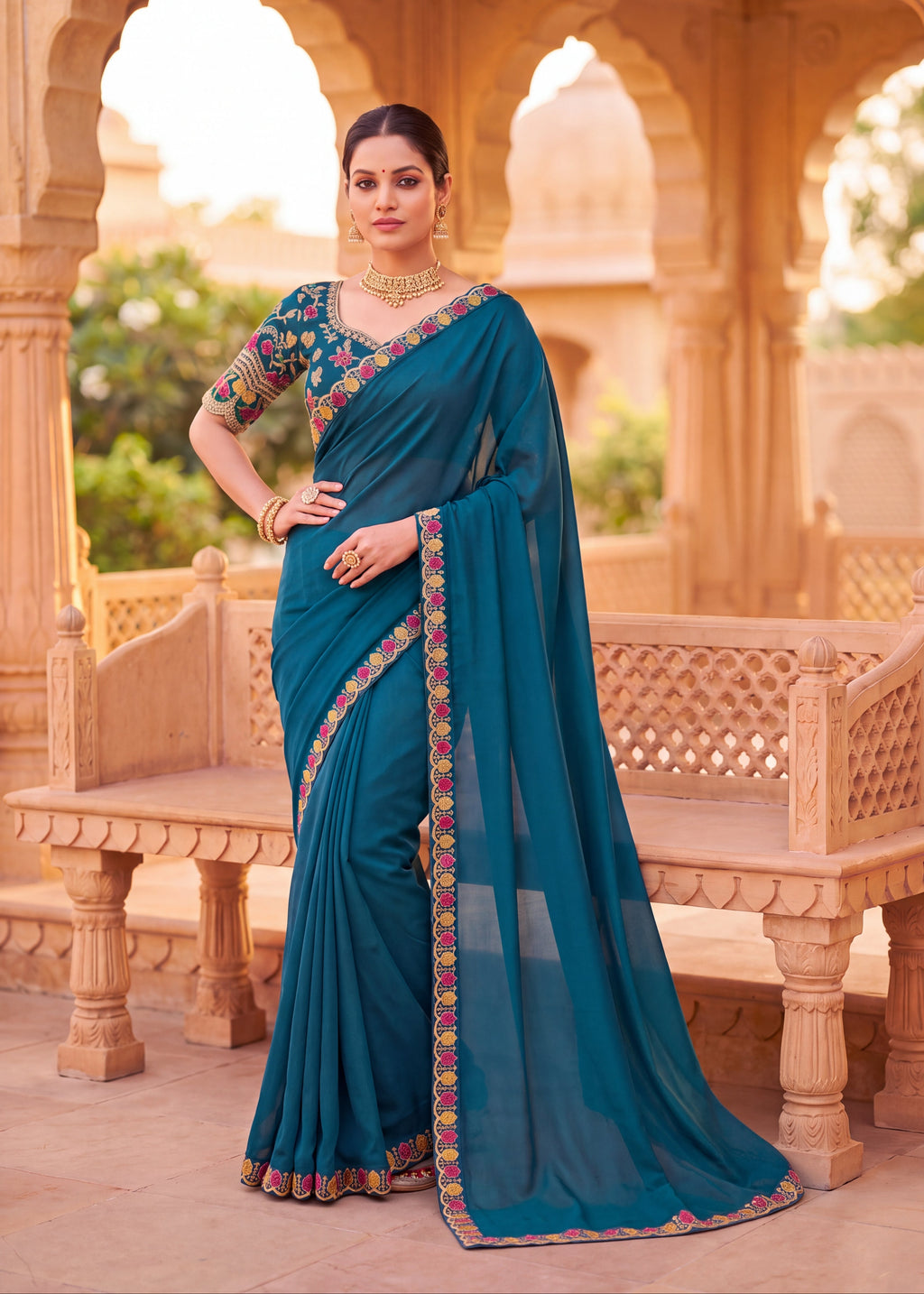 Floral Embroidered Saree with Designer Blouse