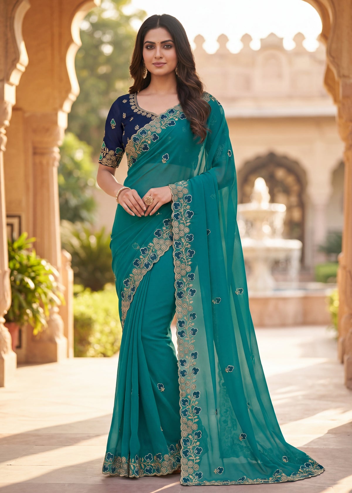 Embroidered Georgette Saree with Elegant Designer Border