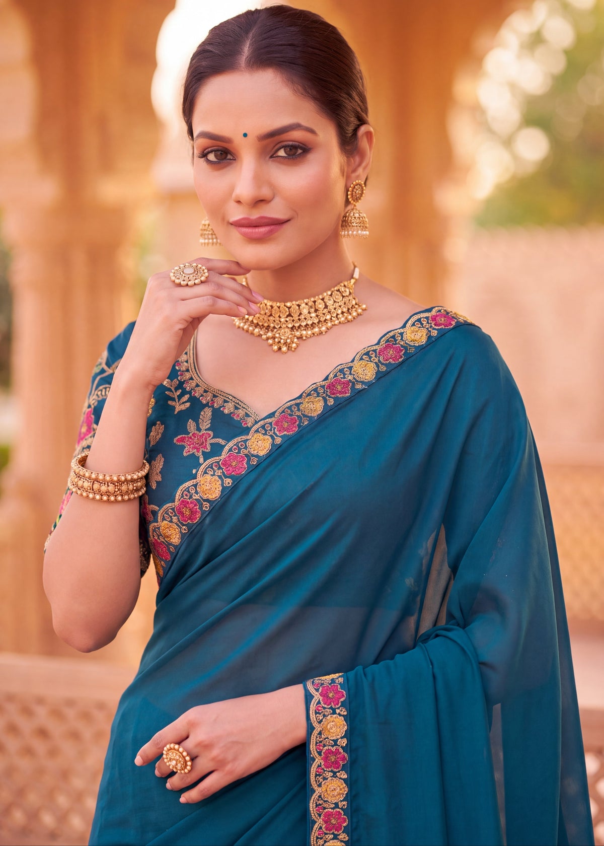 Floral Embroidered Saree with Designer Blouse