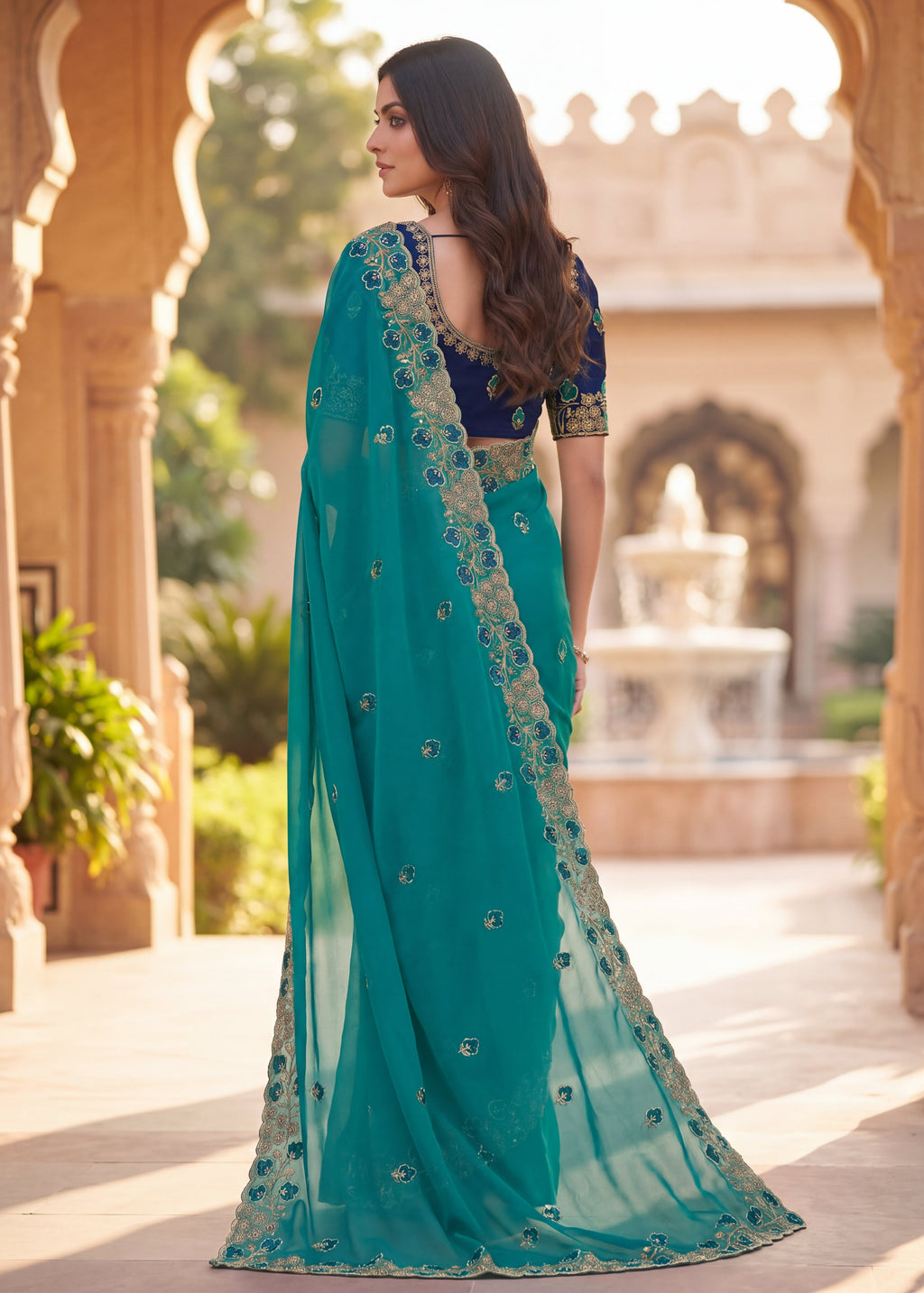 Embroidered Georgette Saree with Elegant Designer Border