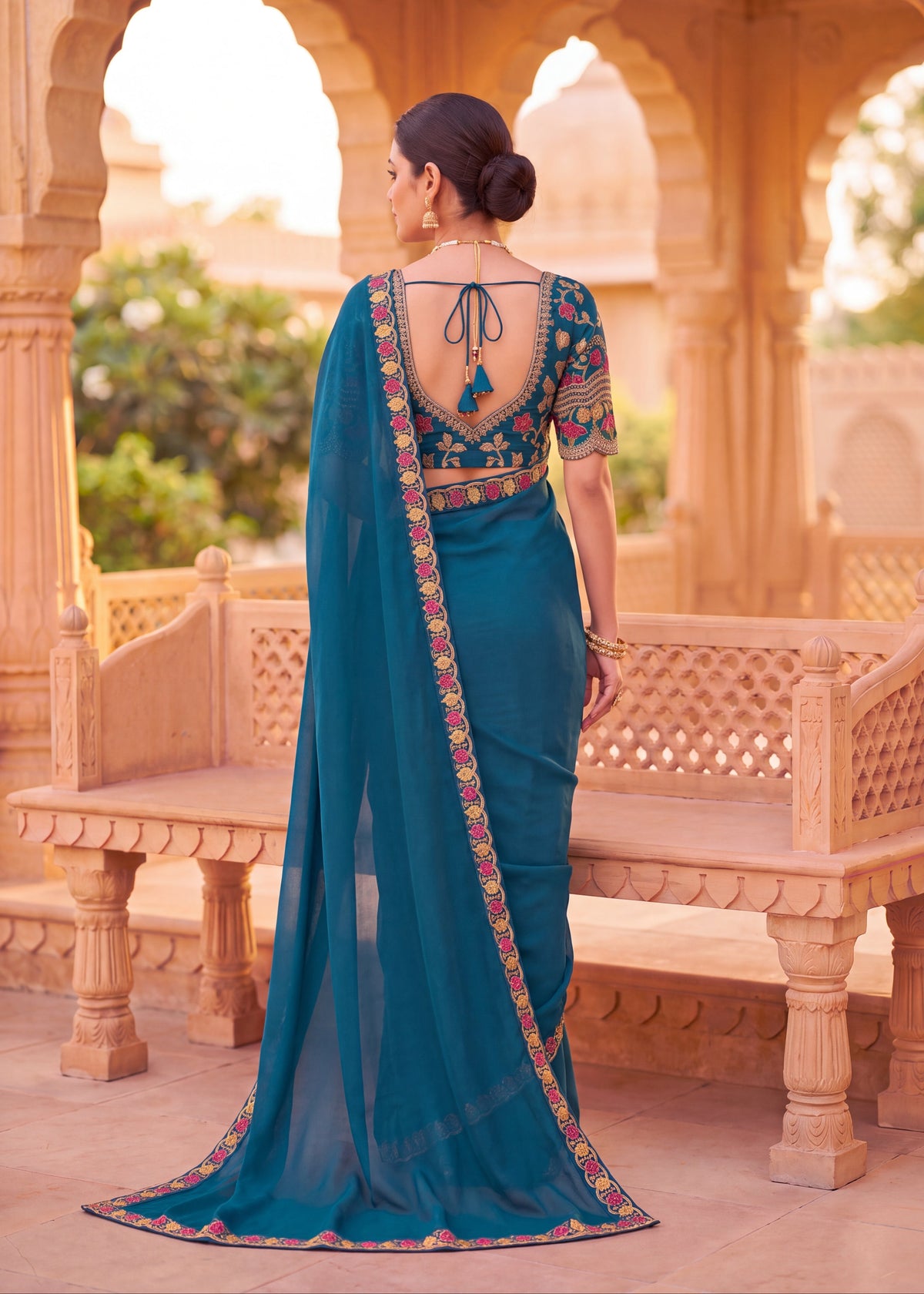 Floral Embroidered Saree with Designer Blouse
