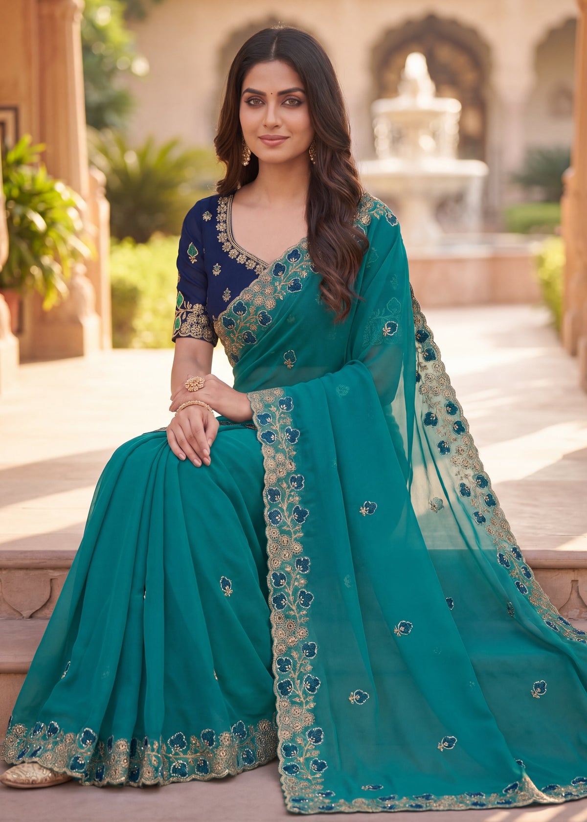 Embroidered Georgette Saree with Elegant Designer Border