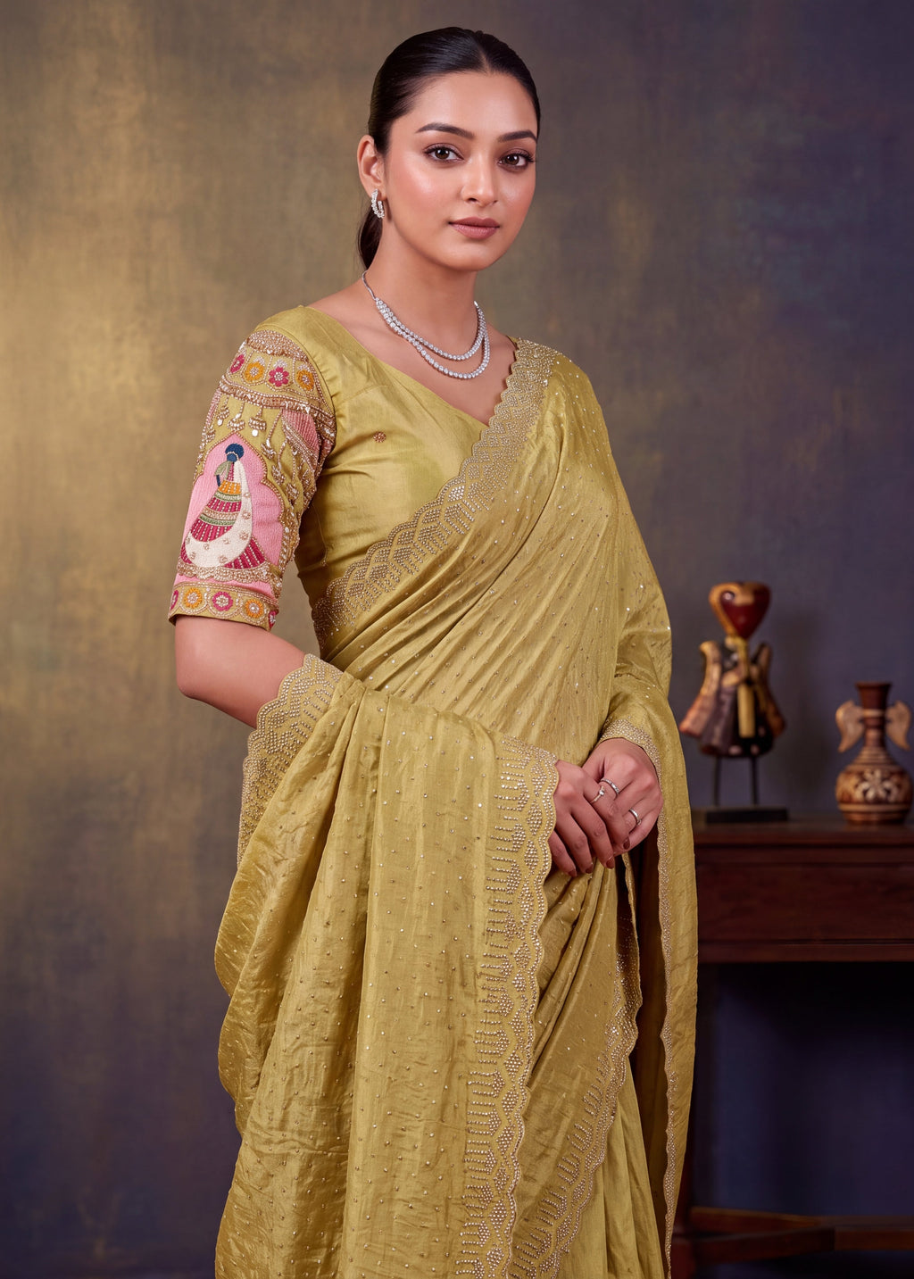 Pearl-Embellished Scalloped Border Saree
