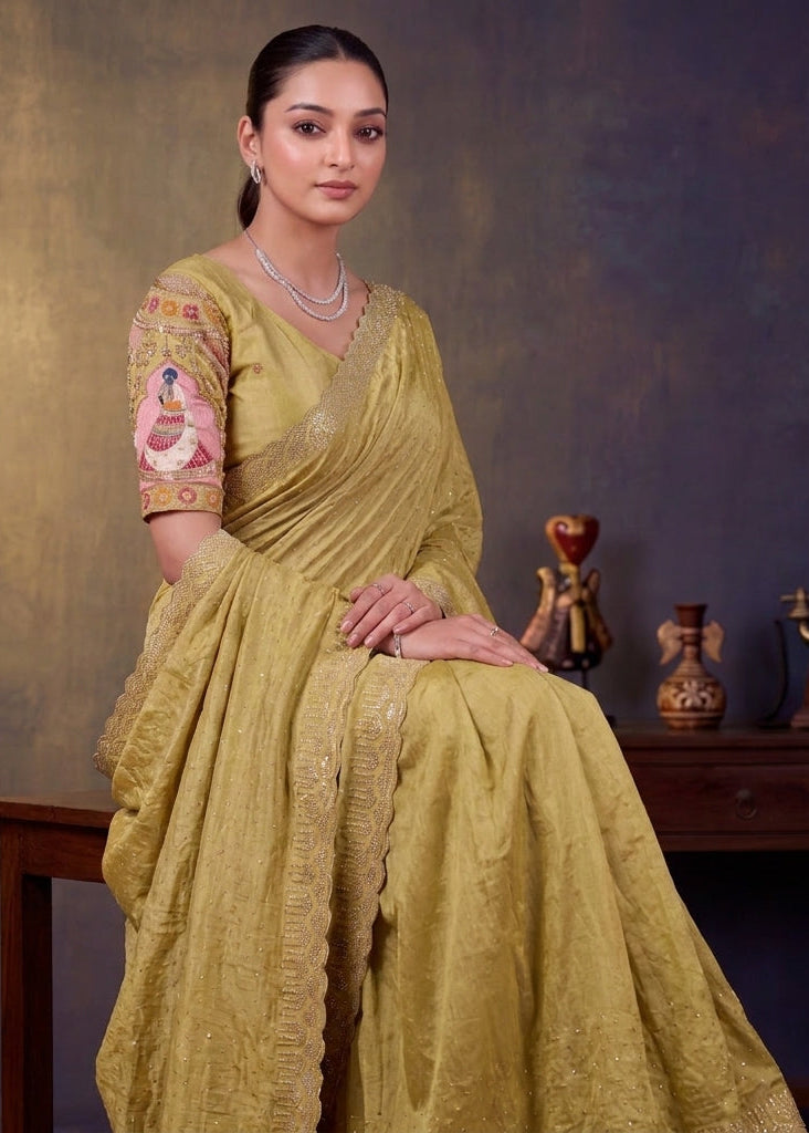 Pearl-Embellished Scalloped Border Saree