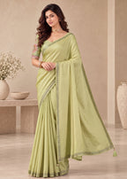 Embroidered NC Satin Saree with Designer Blouse