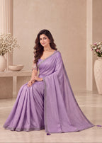 Embroidered NC Satin Saree with Designer Blouse