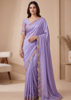 Designer Luxe Multicolour Embroidered Satin Saree