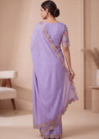 Designer Luxe Multicolour Embroidered Satin Saree