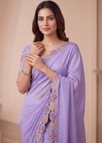 Designer Luxe Multicolour Embroidered Satin Saree