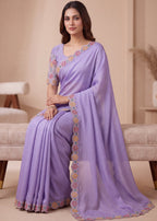 Designer Luxe Multicolour Embroidered Satin Saree