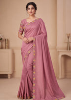 Designer Luxe Multicolour Embroidered Satin Saree