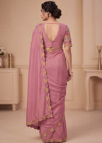 Designer Luxe Multicolour Embroidered Satin Saree