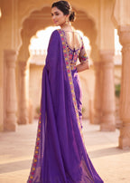 Floral Embroidered Saree with Scalloped Border