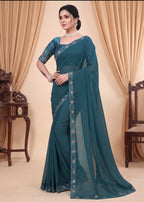 Stylist Party Wear Floral Satin Embroidered Saree