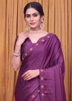 Stylist Party Wear Floral Satin Embroidered Saree