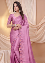 Festive Floral Satin Embroidered Saree