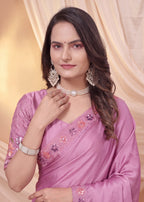 Festive Floral Satin Embroidered Saree