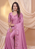 Festive Floral Satin Embroidered Saree
