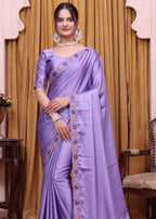 Festive Floral Satin Embroidered Saree