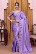 Festive Floral Satin Embroidered Saree