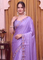 Festive Floral Satin Embroidered Saree