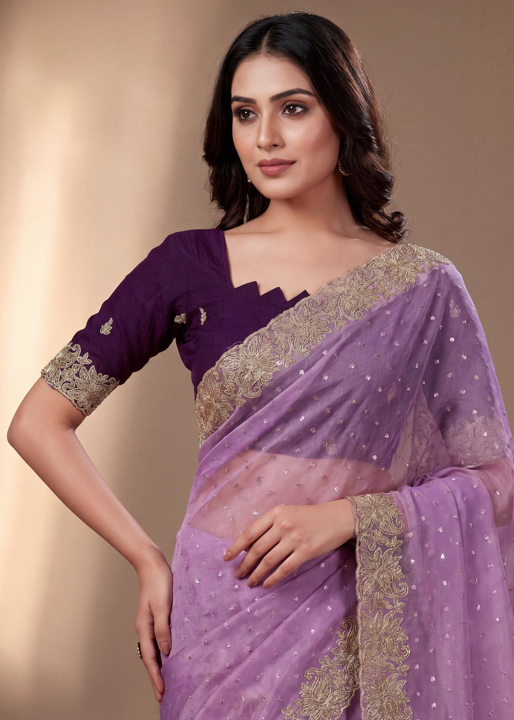 Beautiful NC Moss Butti Embroidered Saree
